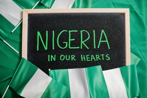 Νιγηρία Στις Καρδιές Μας Κείμενο Επί Του Σκάφους Σημαίες Της — Φωτογραφία Αρχείου