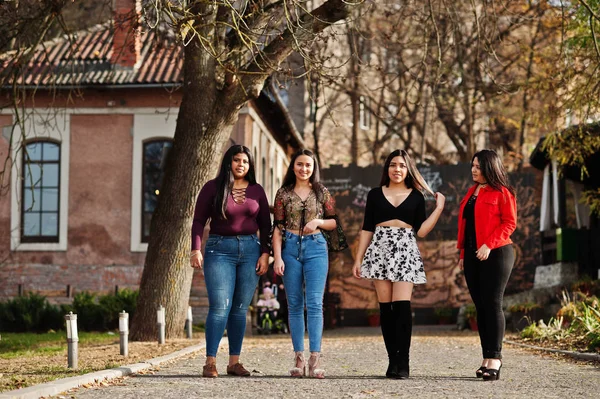 Gruppe Von Vier Glucklichen Und Hubschen Latino Madchen Aus Ecuador Posierte Auf Der Strasse Hispanisch Frau Stock Photo 227270056