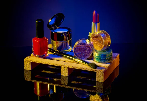 Mini Palette Produits Beauté Pour Maquillage Des Yeux Visage Des — Photo