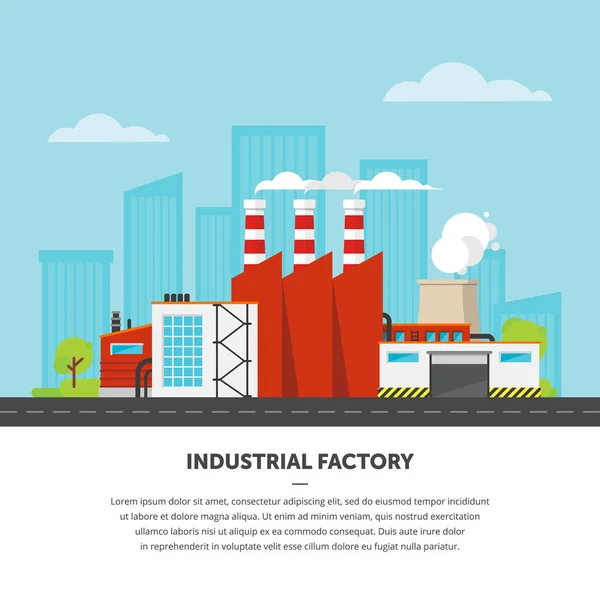 街並みの背景にある工場。フラット スタイルの産業のイラスト. — ストックベクタ
