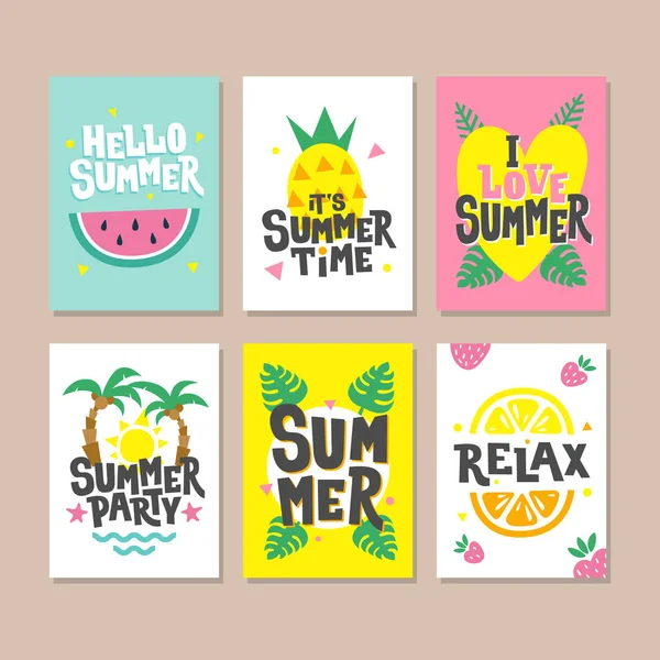 Hola tarjetas de verano. Diseño de invitación de fiesta . — Archivo Imágenes Vectoriales