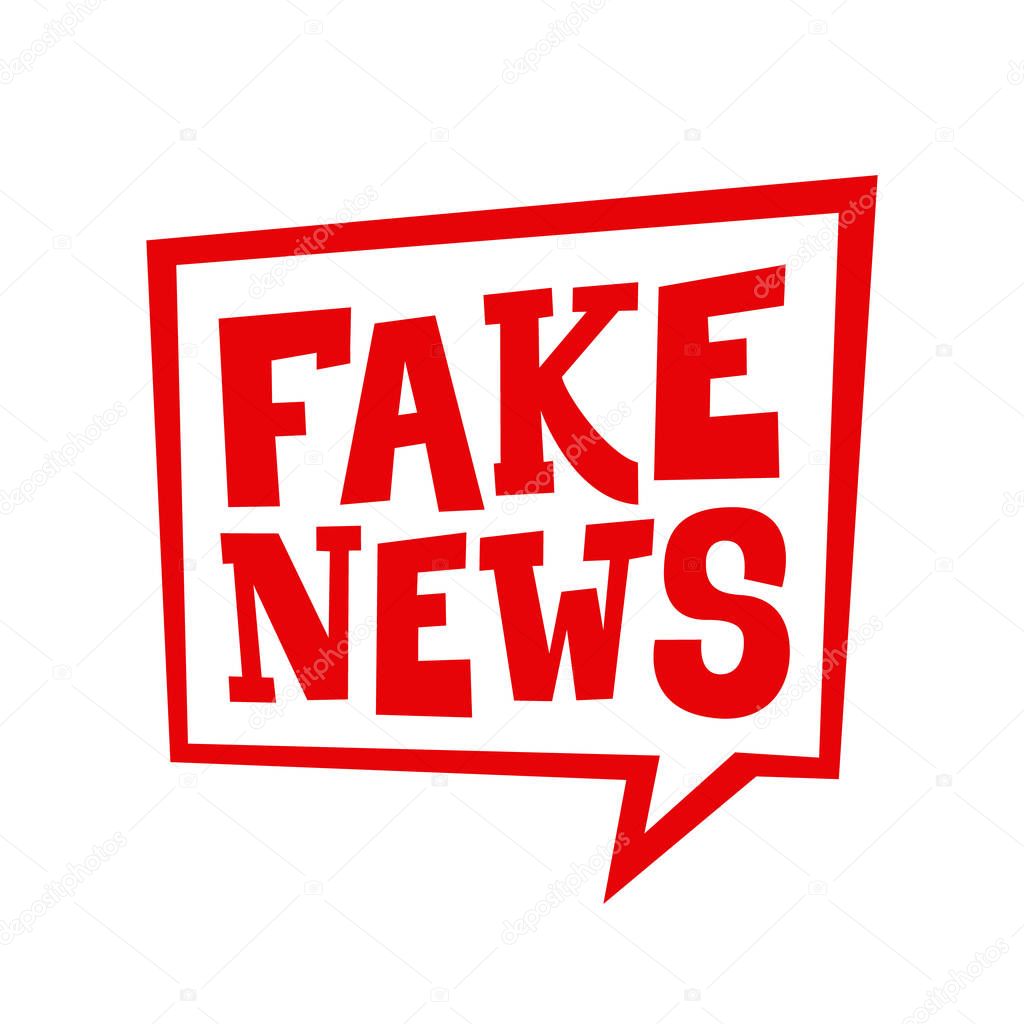 Fake news. Red speech bubble. Vector label.