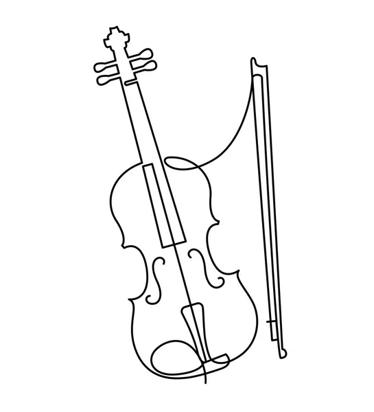 Dibujo continuo de la línea de tres cuartos de vector de violín. Instrumento musical de una sola línea para decoración, diseño, invitación festival de jazz, tienda de música — Vector de stock