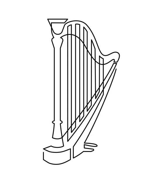 Kontinuierliche Linienzeichnung des linearen Symbols der Harfe. dünne Linie Vektor Illustration Musikinstrument. Kontursymbol. — Stockvektor