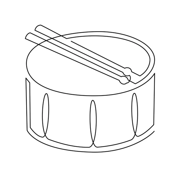Dibujo de línea continua de Snare Drum icono de vector. Instrumento musical de una sola línea para decoración, diseño, invitación — Vector de stock