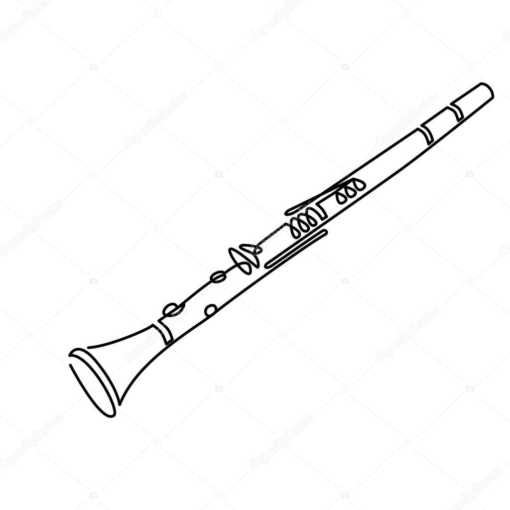 Continuous Line Drawing of Clarinet line art drawing on white. Thin line vector illustration musical instrument. Contour symbol clarionet. isolated outline drawing
