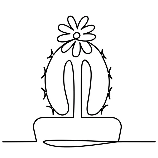 Ligne continue Dessin de vecteur mignon cactus noir et blanc esquisse plantes maison isolé sur fond blanc. Cactus en pot Illustration dessinée à la main d'une ligne — Image vectorielle