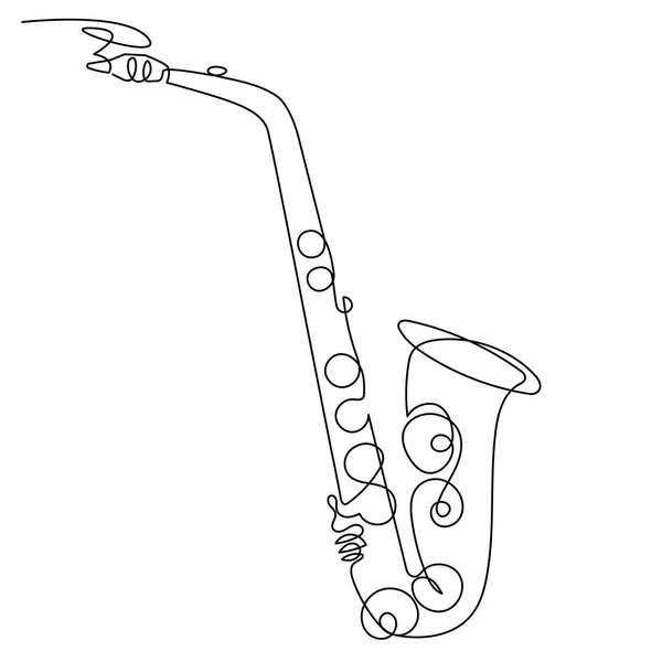 Desenho de linha contínua de saxofone isolado arte vetorial. Instrumento musical para decoração, design, festival de jazz convidado, loja de música . — Vetor de Stock