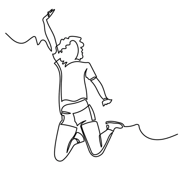 Desenho de linha contínua de atleta mulher salto feliz —  Vetores de Stock