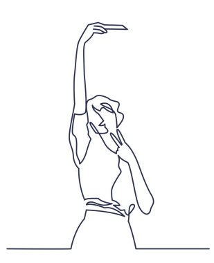 Sürekli bir çizim için Selfie güzel kadın blogger. Smartphone holding, online hikaye ya da sosyal ağlarda akarsu genç kız, vektör çizim.