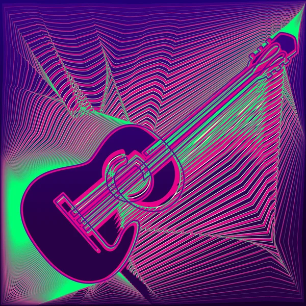 멀티 컬러 어쿠스틱 기타, 밝은 선, 비문 라이브 음악 및 추상적인 배경에 텍스트 장소 벡터 포스터. — 스톡 벡터