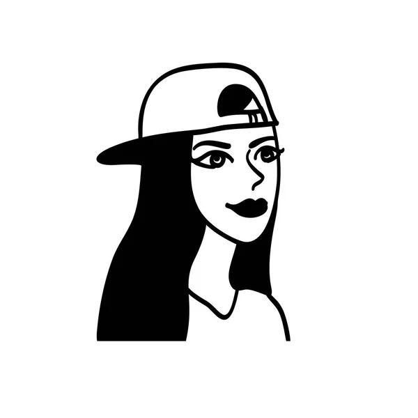 Vector de imagen en blanco y negro de una joven con tatuajes. Vector logo chica hipster . — Vector de stock