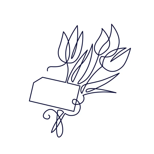 Kontinuerlig en linje ritning. Vackra tulpaner flower logotyp. Vektorillustration. Koncept för logotyp, kort, banderoll, affisch, flyer — Stock vektor