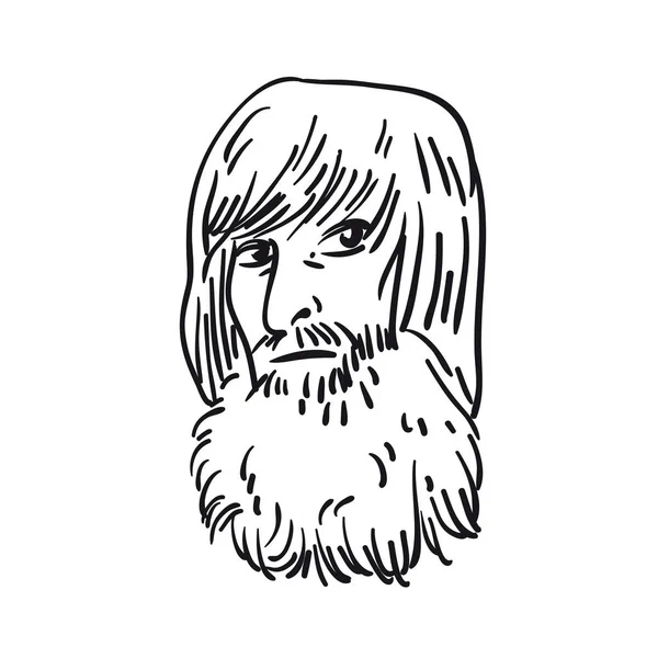 Vousatý etnické muž silueta náčrt obrázku s dlouhými vlasy — Stockový vektor