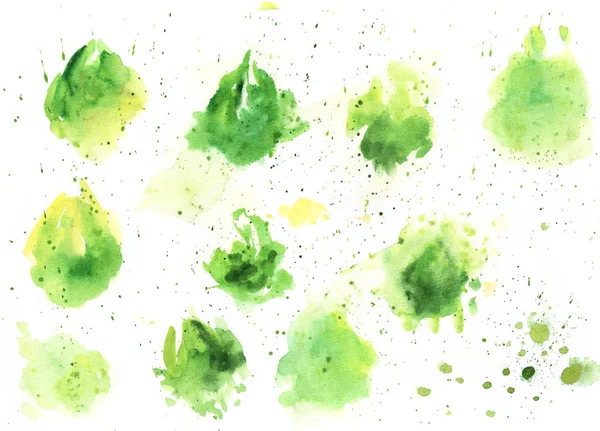 Зелений акварельний сплеск текстури. Малюнок жовто-зелених плям рук — стокове фото