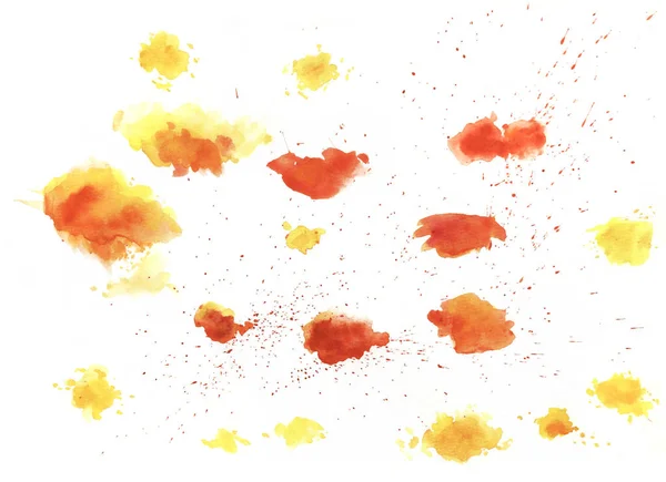 Akvarell fröccsenésekor textúra háttérben. Kézzel rajzolt piros második sárga blot rajz. — Stock Fotó