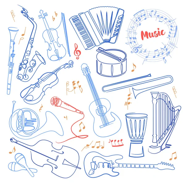 Instrumentos Musicales Continuo Dibujo Una Línea Color Equipo Orquesta Clipart — Foto de Stock