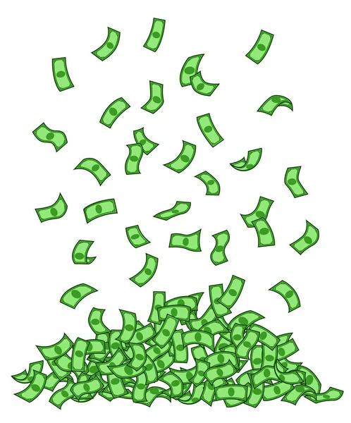 Grüne Banknoten Regnen Haufen Haufen Flache Klippe Dollars Fallen Isoliertes — Stockfoto