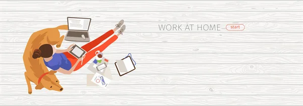 Εργασία Στο Σπίτι Επίπεδη Banner Ιδέα Σχεδιασμού Απομακρυσμένη Ανεξάρτητη Απεικόνιση — Φωτογραφία Αρχείου