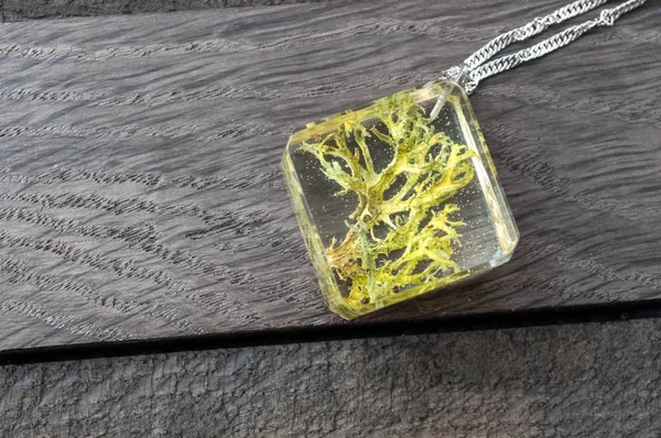 Handgemaakte Epoxyhars Sieraden Ijsland Moss Glas Hanger — Stockfoto