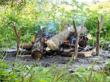 doğada yemek pişirmek için ateş. Açık havada. Turizm