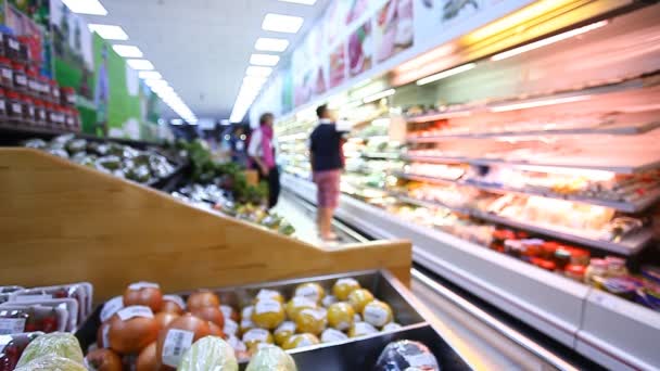 Supermarked, butik, messehal sløret optagelser – Stock-video
