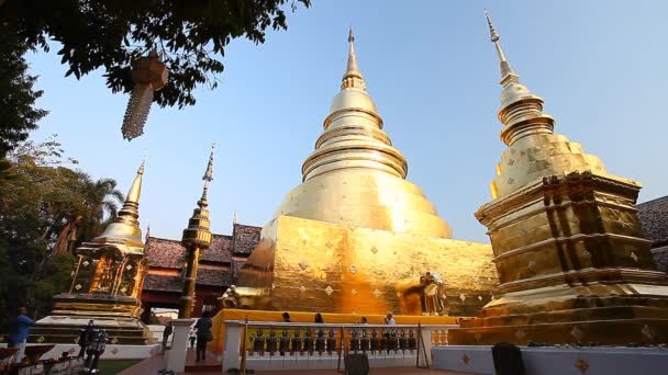 Wat Phra Singh Woramahaviharn. Chiang Mai, Tayland Budist tapınağı. — Stok video