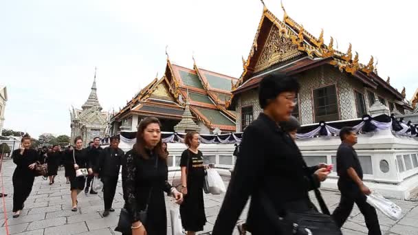 Bangkok, Thailand-februari 2, 2017:A farväl ceremoni till älskade kungen. Kungen av Thailand Bhumibol Adulyadej Rama Ix har dött på 89-m och år av livet i Bangkok. Landssorg. Svart år . — Stockvideo