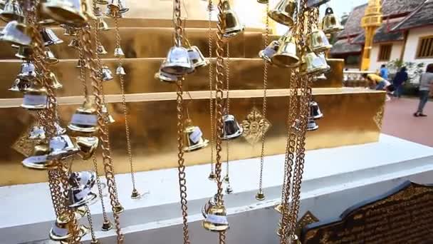 Buddhism. Buddhist bells in the temple. Sacred symbol. Traditional Buddhist praying bells — Stock Video