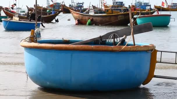 Toeristische Vietnam. Traditionele vissersboten — Stockvideo