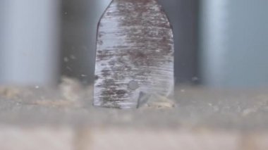 Süper makro güzel görüntüler Uçan talaşla ahşap delme