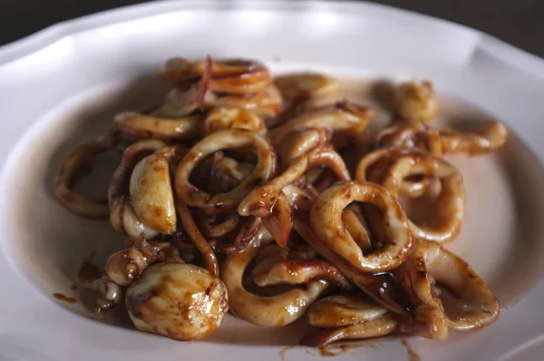 Calamar Frito Con Ajos — Foto de Stock