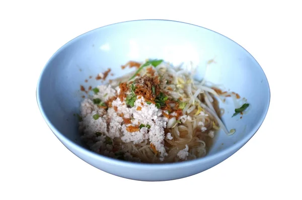 Macarrão Sopa Picante Tailandesa Tom Yum Com Carne Porco Picada — Fotografia de Stock