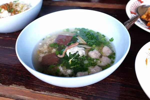 Boiled Pork Blood Soup Mixed Vegetables — Stock Photo, Image