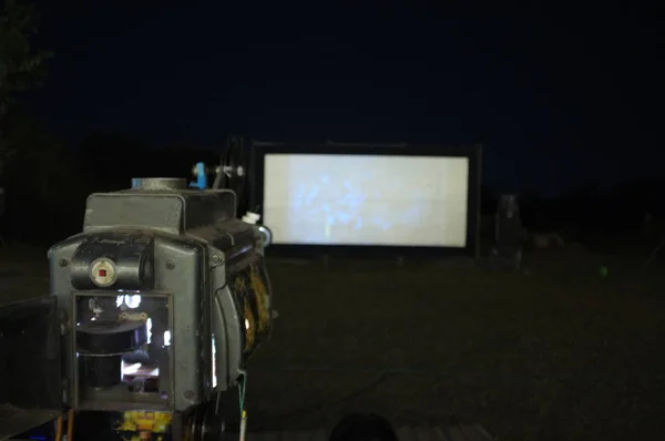 Thailand old analog rotary film movie projector at outdoor cinema movies theater for show people in the Park