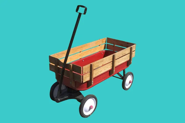 Little Red Wood Wagon Green Background — Stock Photo, Image