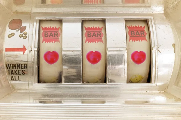 Glückliche Herzsymbole Spielautomaten Konzept Valentinstag Glück Der Liebe — Stockfoto
