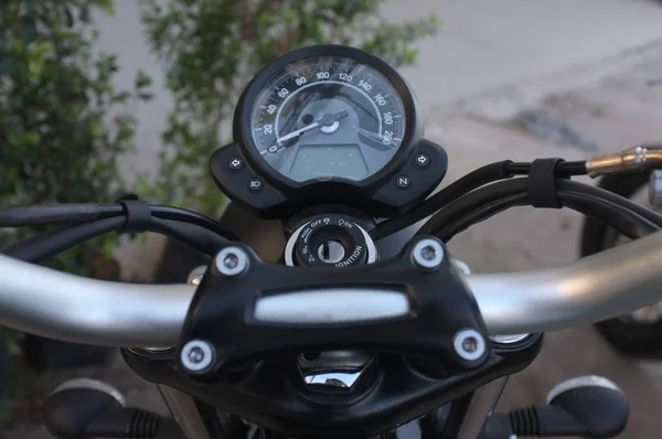 Motocykl Řídítka Ovládací Prvky Včetně Rychloměru — Stock fotografie