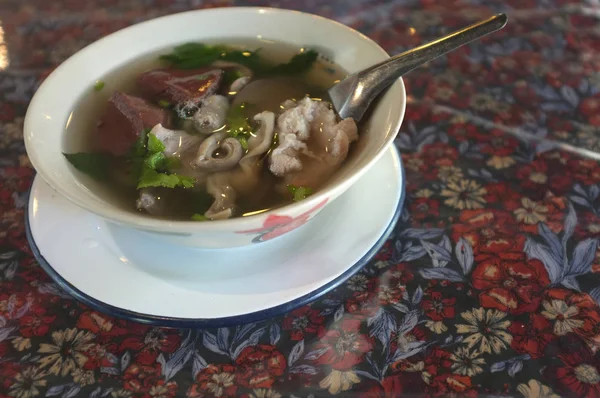 Soupe Sang Porc Bouillie Dans Une Tasse Blanche Thaïlande — Photo