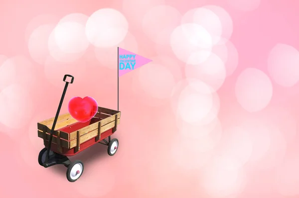 テキスト入力 等のための空き領域を持つ小さな赤い木製ワゴンの心 概念のバレンタイン あなたを愛して — ストック写真