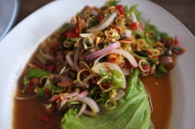 Tay baharatlı salatası karışık sebzeli cockle Tayland gıda 