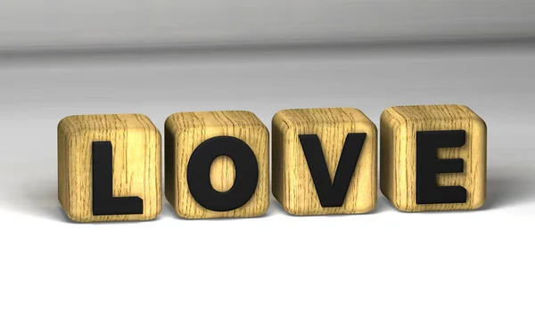 Texto de amor em um cubos de madeira — Fotografia de Stock