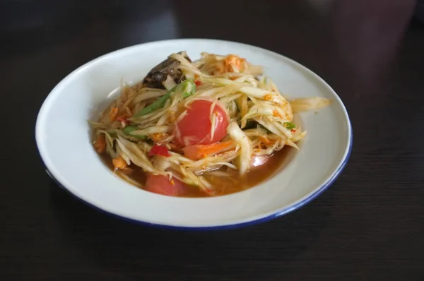 Somtam - Salada de mamão tailandesa, comida tailandesa — Fotografia de Stock