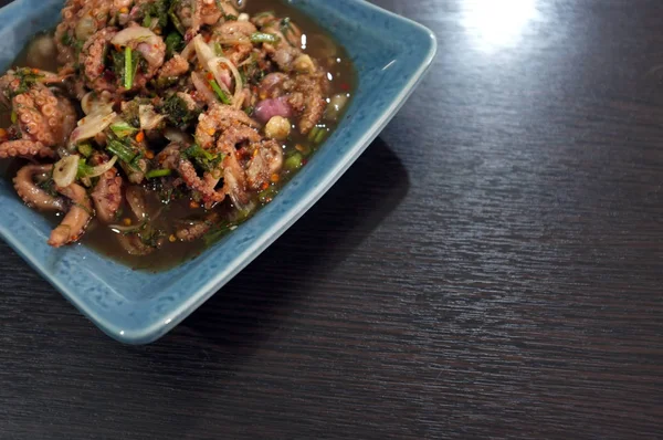 Thai cuisine , spicy minced squid salad — Stock Photo, Image