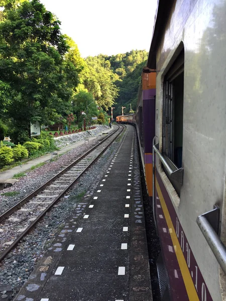 Railway tracks in a rural scene , Thai train travel routes — Stock Photo, Image