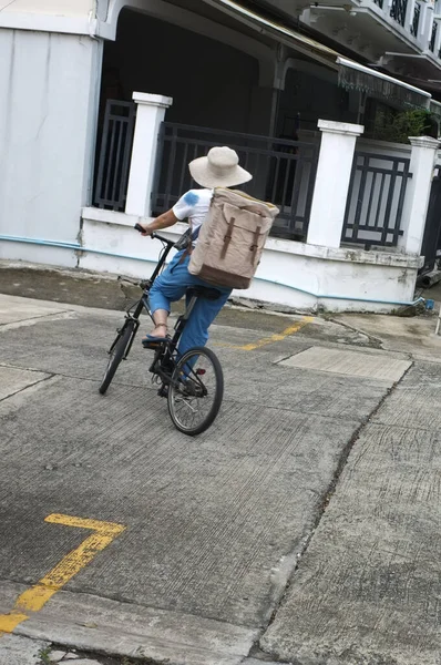 Woman Riding Black Bicycle Carrying Boxes Delivery Service Web Banner — Stock Photo, Image