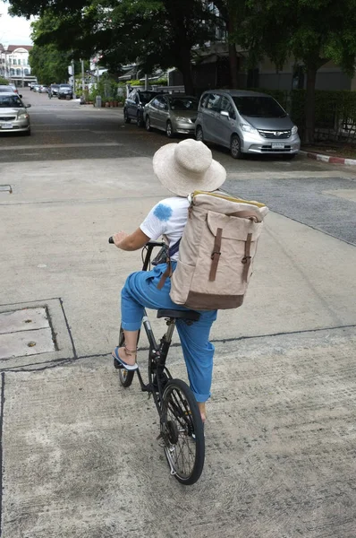 Woman Riding Black Bicycle Carrying Boxes Delivery Service Web Banner — Stock Photo, Image