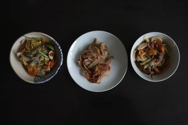 Salada Mamão Comida Tailandesa Nordeste Carne Porco Picada Pescoço Porco — Fotografia de Stock