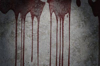 Old grunge red blood stained concrete texture wall room background with space for text . clipart