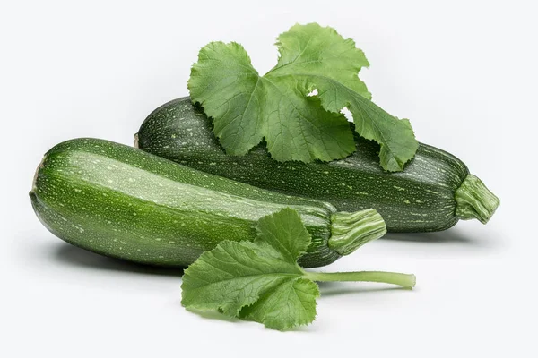 Ripe Zucchini White Background Green Leaf — Stock Photo, Image